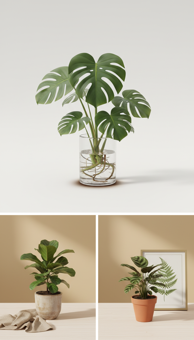 Monstera deliciosa in glass planter