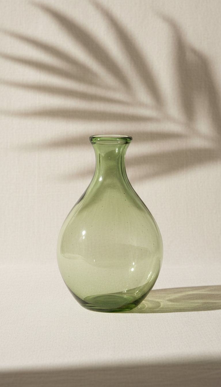 Hand-Blown Green-Tinted Glass Vase