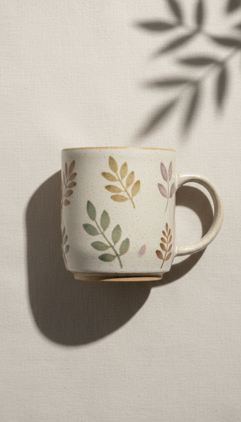 Botanical Stoneware Mug with Leaf Relief
